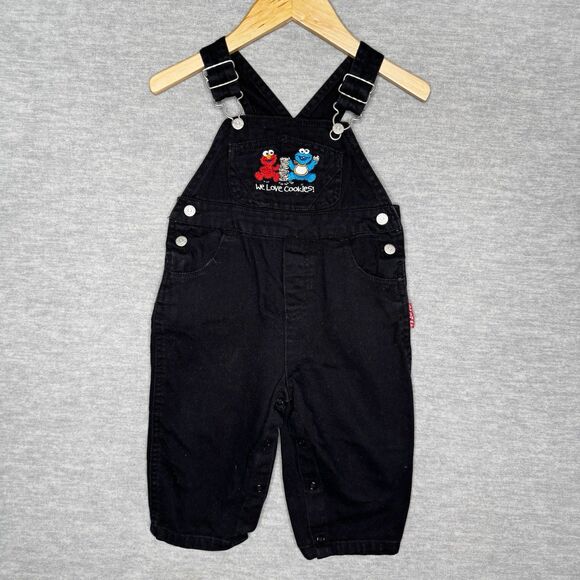 Vintage Sesame Street Black Denim Overalls 18 Months Elmo Cookie Monster Baby